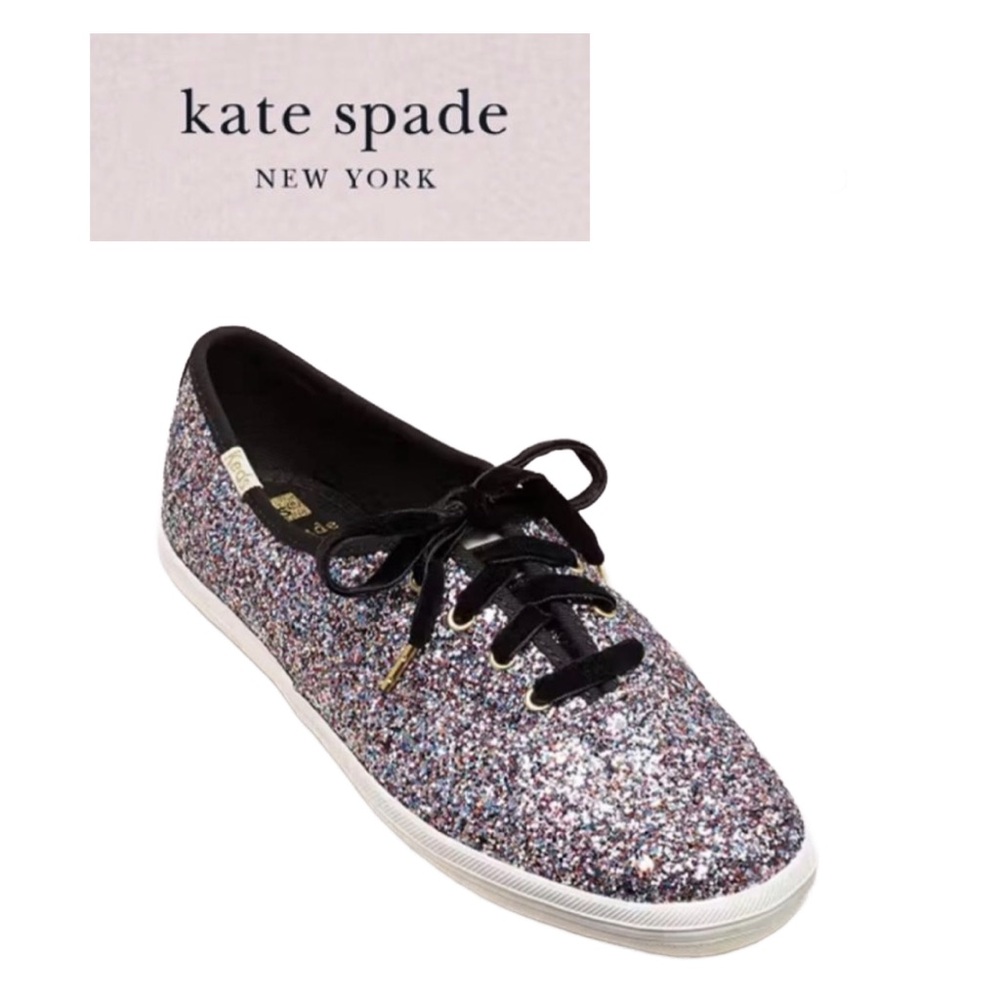 kate spade x Ked Women’s  Multicolored Glitter Sneakers with Black Velvet Lace